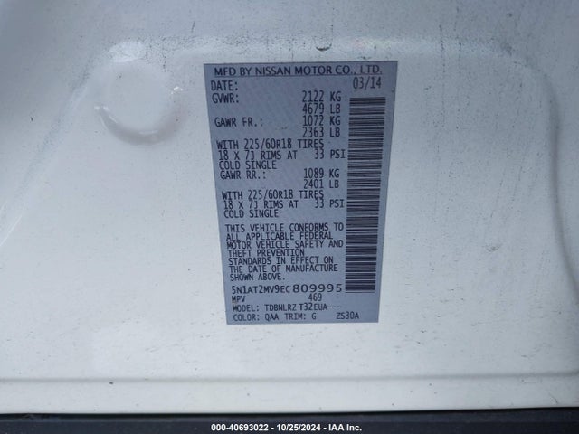 Nissan Rogue Sl 2014 5N1AT2MV9EC809995 Image 9