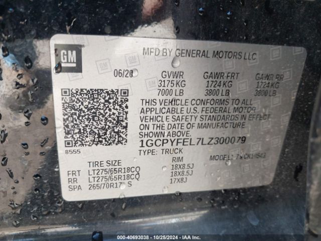 1GCPYFEL7LZ300079 Chevrolet Silverado 1500 4wd  Short Bed Lt Trail Boss