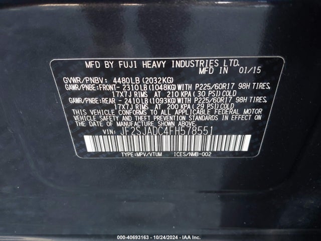 Subaru Forester 2.5i Premium 2015 JF2SJADC4FH578551 Image 9