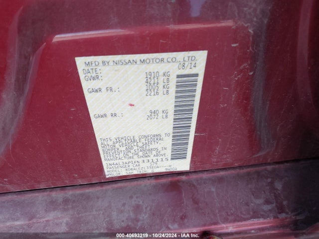 Nissan Altima 2.5 S 2015 1N4AL3AP1FN331115 Image 9
