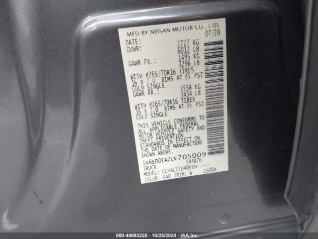1N6ED0EA2LN705009 Nissan Frontier Sv 4x2