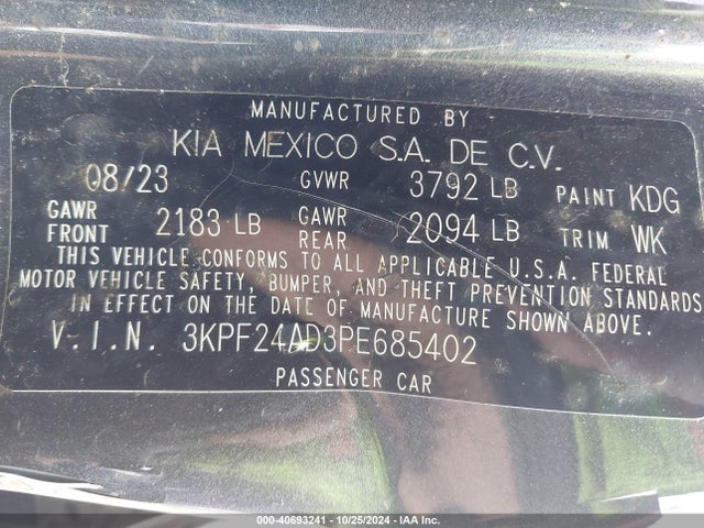 KIA FORTE LX 2023 3KPF24AD3PE685402 Image 9
