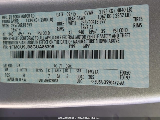 Ford Escape Titanium 2016 1FMCU9J98GUA86398 Image 9