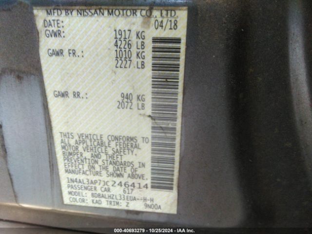 1N4AL3AP7JC246414 Nissan Altima 2.5 Sr