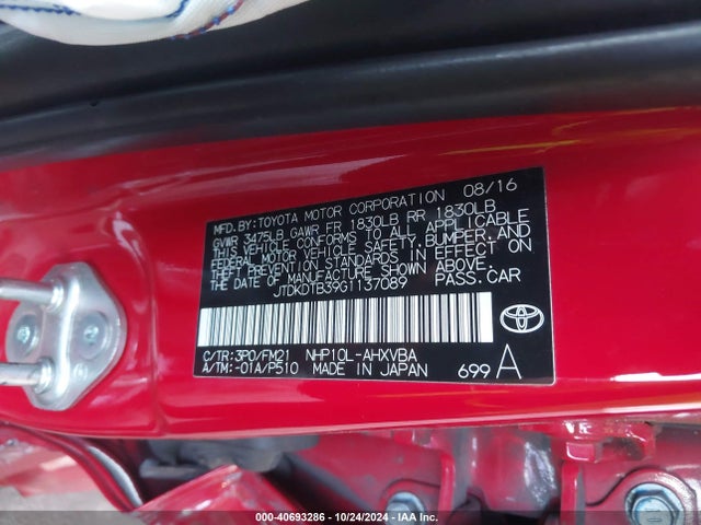 JTDKDTB39G1137089 Toyota Prius C Two