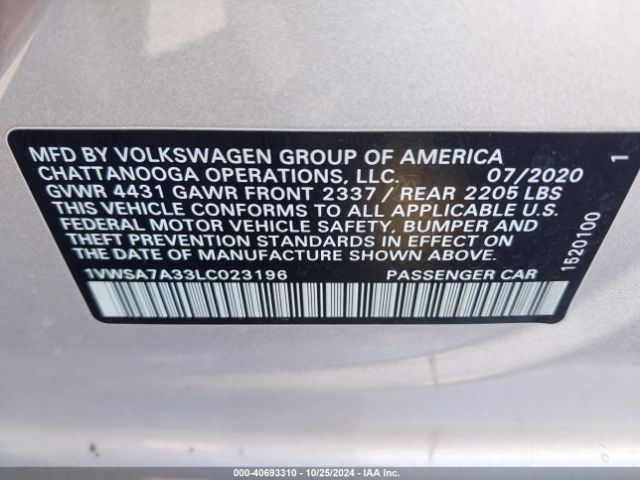 1VWSA7A33LC023196 Volkswagen Passat 2.0t Se