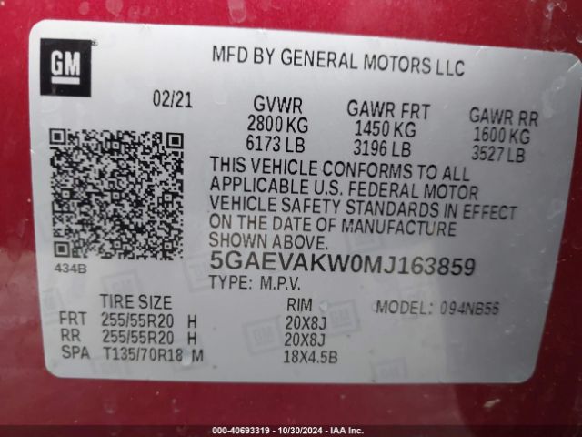 5GAEVAKW0MJ163859 Buick Enclave Awd Essence