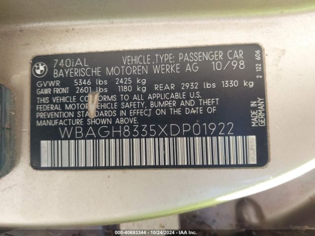 1999 BMW 740IL WBAGH8335XDP01922 Photo 8