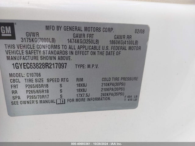 2008 CADILLAC ESCALADE 1GYEC63828R217097 Photo 8