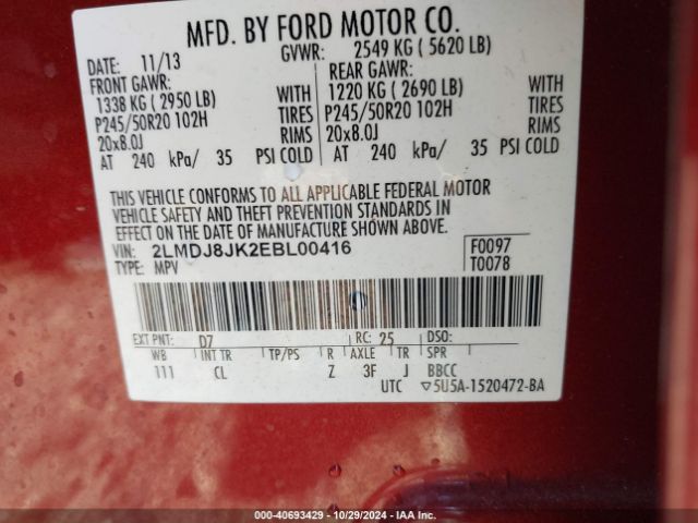 2LMDJ8JK2EBL00416 Lincoln MKX