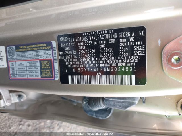 5XYRK4LF6MG024831 KIA Sorento Sx Prestige