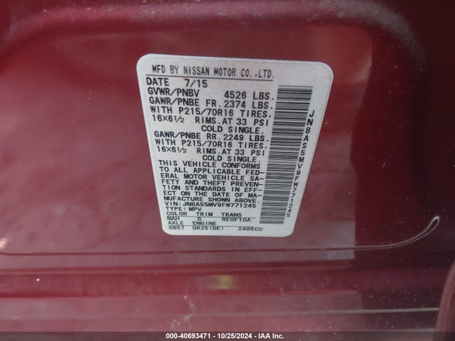 Nissan Rogue Select S 2015 JN8AS5MV9FW771245 Image 9