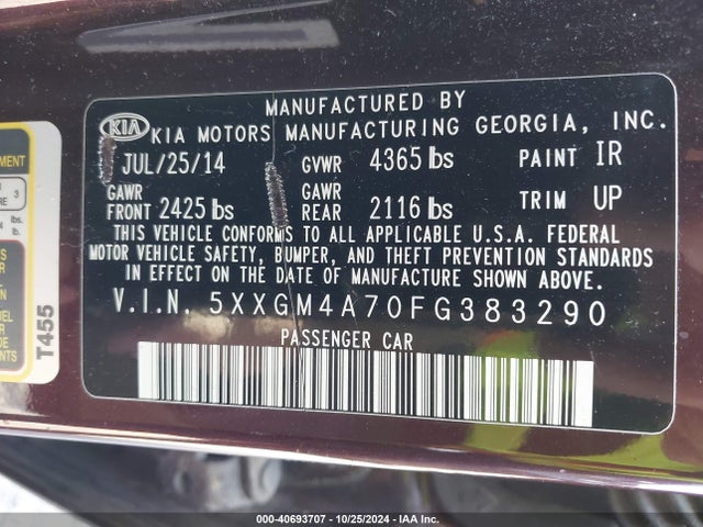 KIA Optima Lx 2015 5XXGM4A70FG383290 Image 9