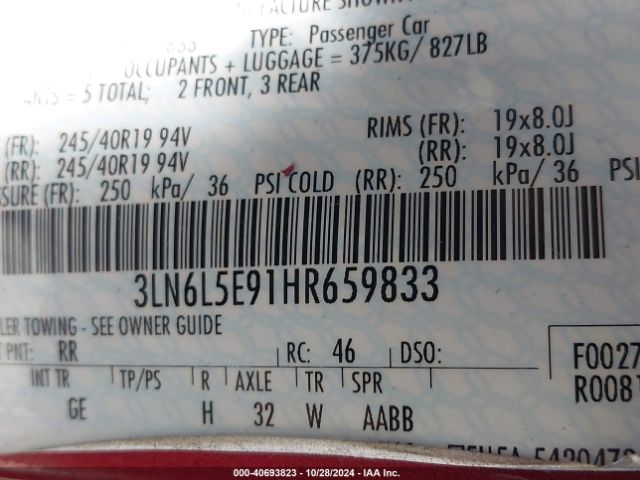 3LN6L5E91HR659833 Lincoln Mkz Reserve