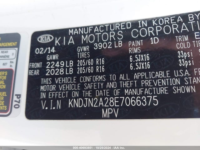 Aukcja sprzedaży 2014 Kia Soul, vin: KNDJN2A28E7066375, numer aukcji: 40693851