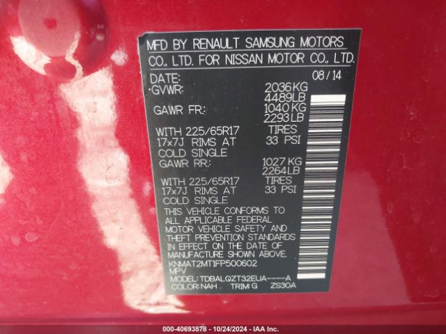 KNMAT2MT1FP500602 Nissan ROGUE SV