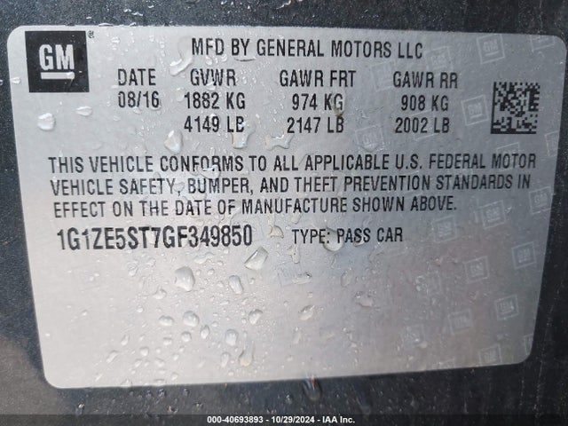 Chevrolet MALIBU 1LT 2016 1G1ZE5ST7GF349850 Image 9