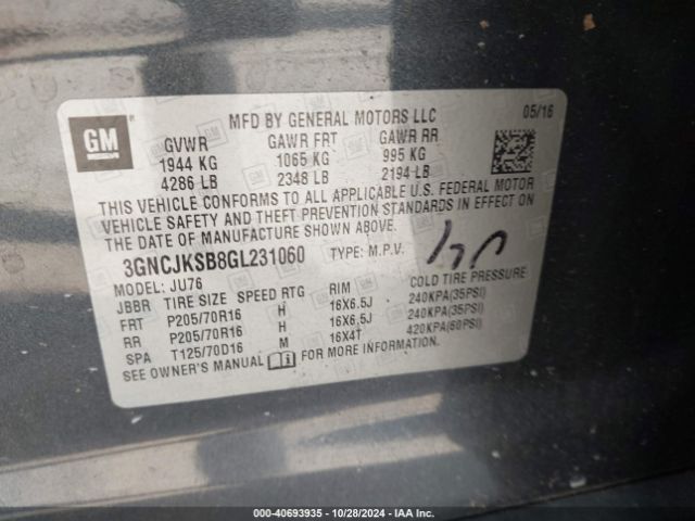 3GNCJKSB8GL231060 Chevrolet Trax 1ls