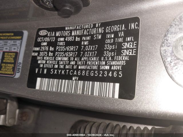 5XYKTCA68EG523465 KIA SORENTO LX