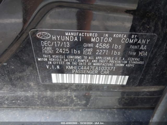 KMHEC4A47EA103371 Hyundai Sonata Hybrid Limited