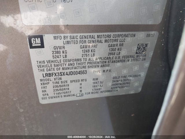 40694000 :رقم المزاد ، LRBFX3SX4JD004563 vin ، 2018 Buick Envision Premium I مزاد بيع