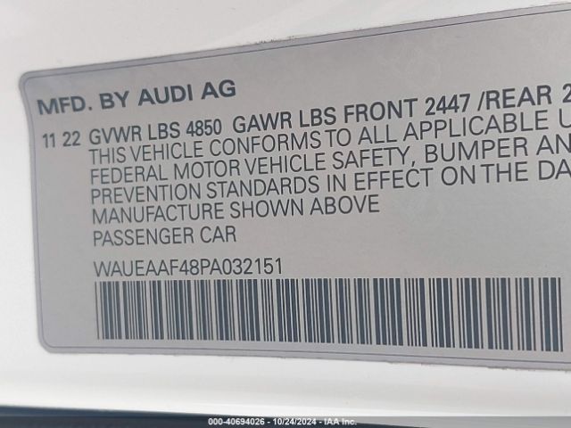 WAUEAAF48PA032151 Audi A4 Premium Plus 45 Tfsi S Line Quattro S Tronic