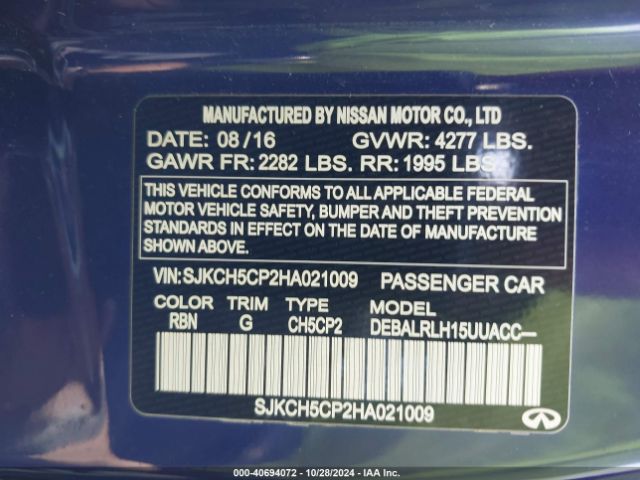 SJKCH5CP2HA021009 Infiniti Qx30 Premium