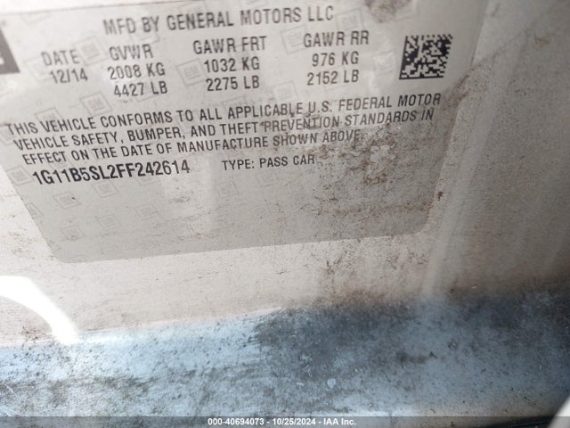 Chevrolet MALIBU LS 2015 1G11B5SL2FF242614 Image 9