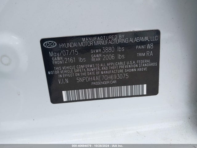 Hyundai ELANTRA SE 2016 5NPDH4AE7GH693075 Image 9