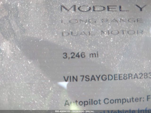 7SAYGDEE8RA283109 Tesla Model Y Long Range Dual Motor All-wheel Drive