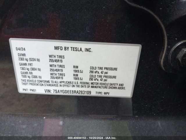 7SAYGDEE8RA283109 Tesla Model Y Long Range Dual Motor All-wheel Drive