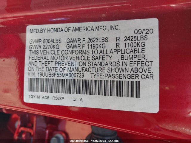 Acura Tlx A-spec Package 2021 19UUB6F55MA000739 Image 9