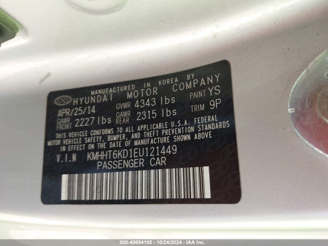 KMHHT6KD1EU121449 Hyundai Genesis 2.0t Premium