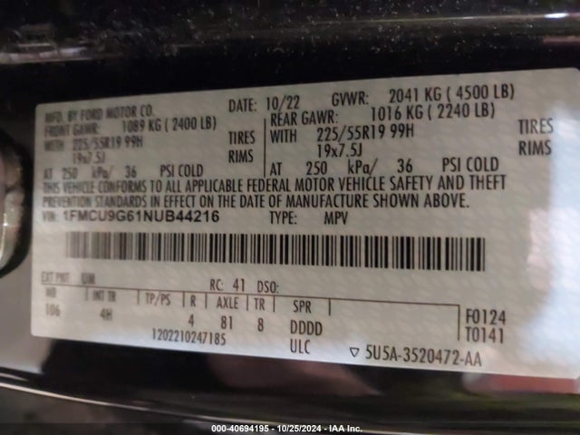 Ford ESCAPE SE 2022 1FMCU9G61NUB44216 Image 9