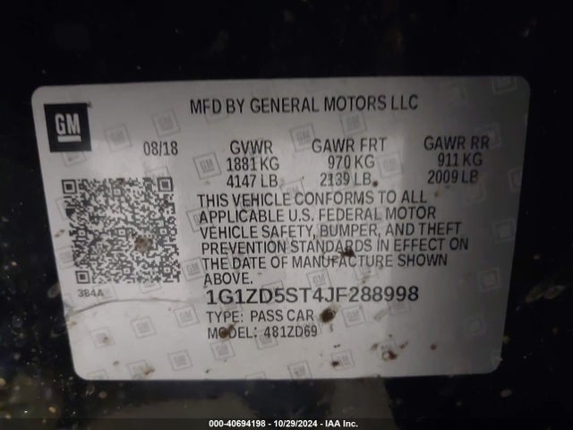 Chevrolet MALIBU LT 2018 1G1ZD5ST4JF288998 Image 9