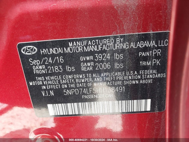 Hyundai ELANTRA SE 2017 5NPD74LF5HH138491 Image 9