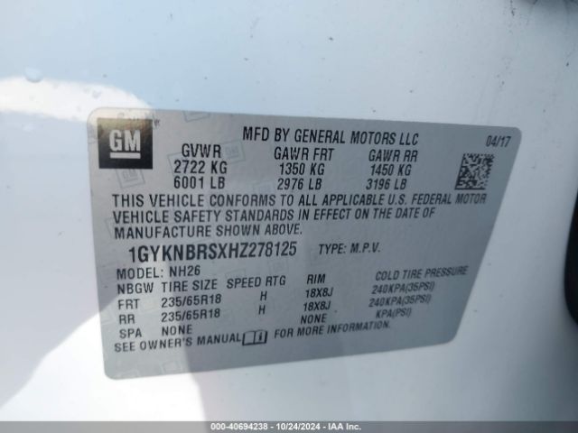 1GYKNBRSXHZ278125 Cadillac XT5 LUXURY