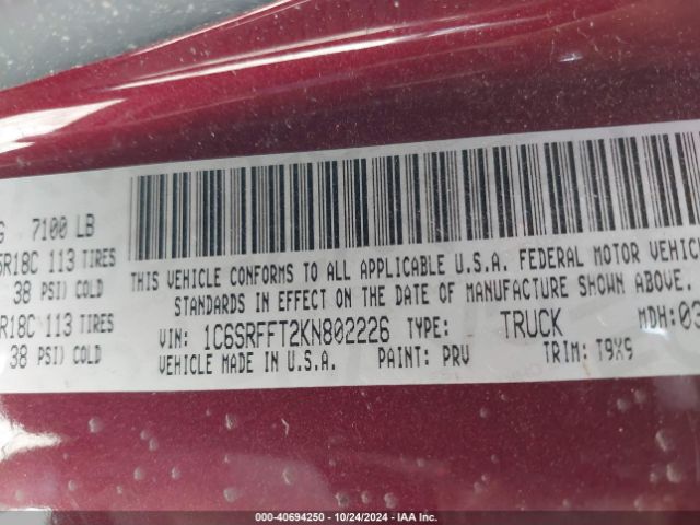 1C6SRFFT2KN802226 RAM 1500 Big Horn/lone Star  4x4 5'7 Box