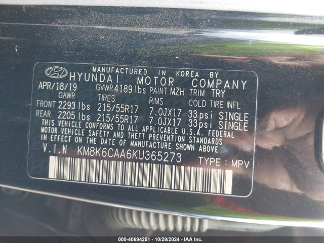 Hyundai Kona Sel 2019 KM8K6CAA6KU365273 Image 9