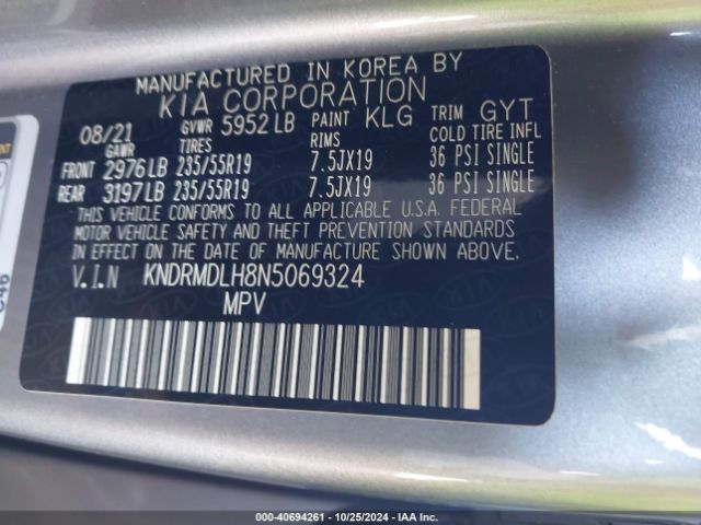 KNDRMDLH8N5069324 KIA Sorento Plug-in Hybrid Sx Prestige