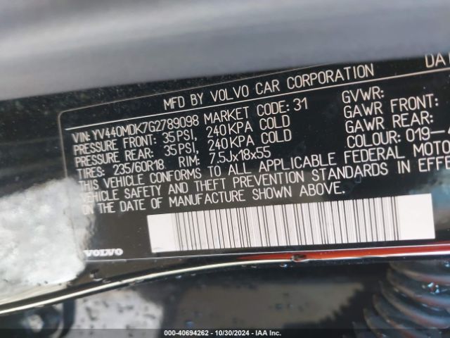 YV440MDK7G2789098 Volvo Xc60 T5 Drive-e Premier