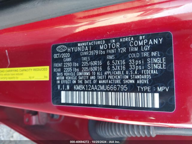 KM8K12AA2MU666795 Hyundai Kona Se