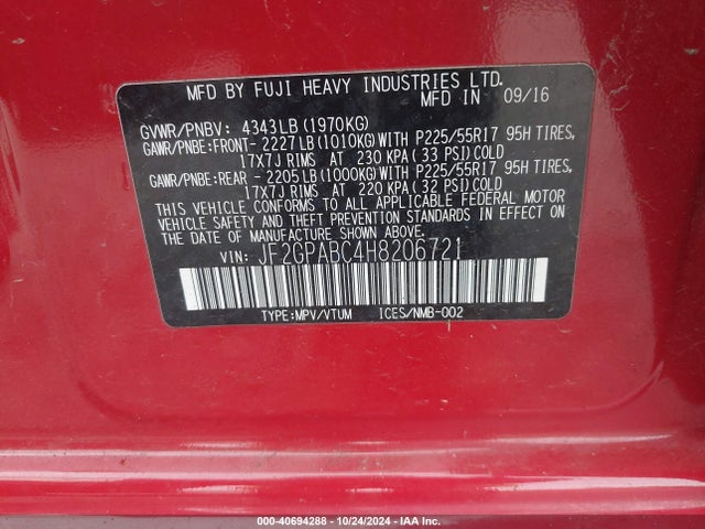 Subaru Crosstrek 2.0i Premium 2017 JF2GPABC4H8206721 Image 9