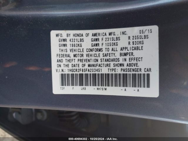 1HGCR2F85FA203451 Honda Accord Ex-l