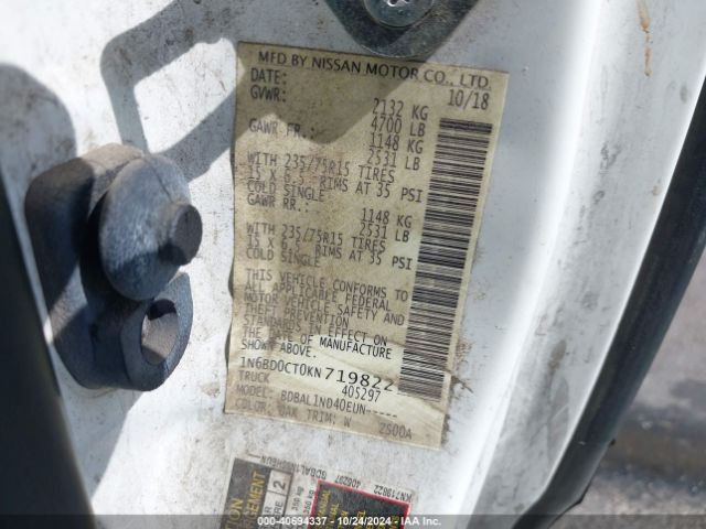 1N6BD0CT0KN719822 Nissan FRONTIER S