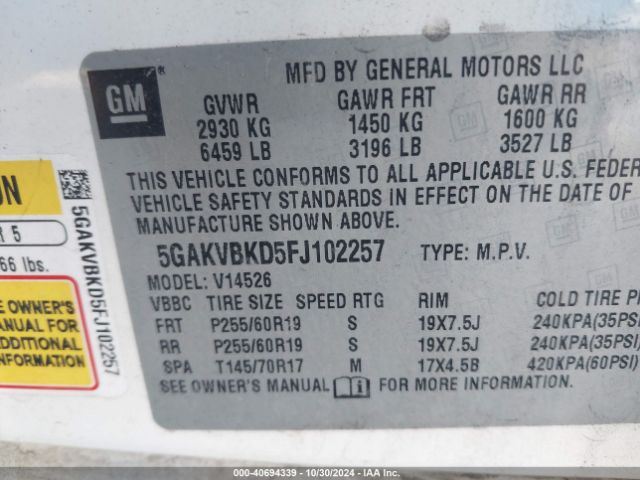 5GAKVBKD5FJ102257 Buick Enclave Leather