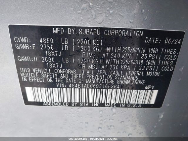 4S4BTALC6S3106364 Subaru Outback Onyx Edition