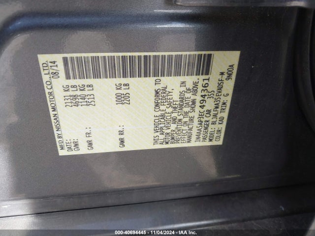 Nissan Maxima 3.5 Sv 2014 1N4AA5AP3EC494361 Image 9