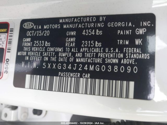 5XXG34J24MG038090 KIA K5 EX
