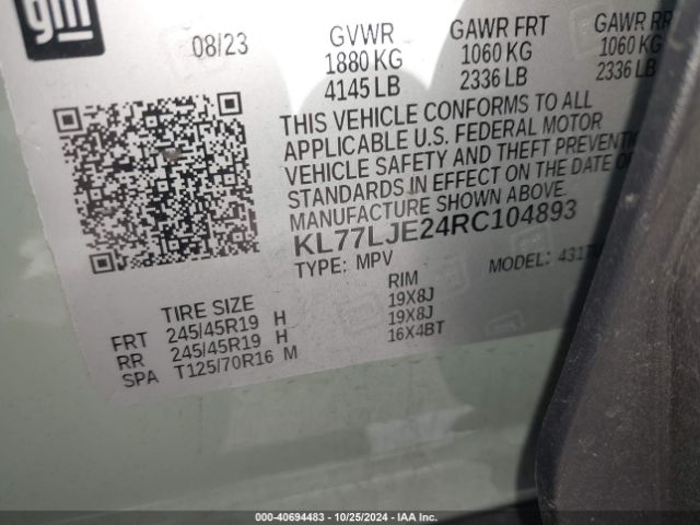 KL77LJE24RC104893 Chevrolet Trax Fwd 2rs